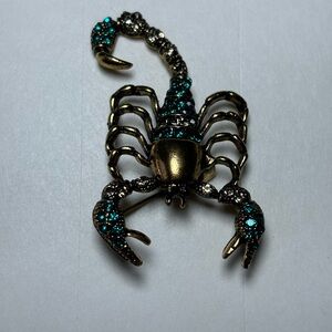 Gold and Teal Scorpion Brooch